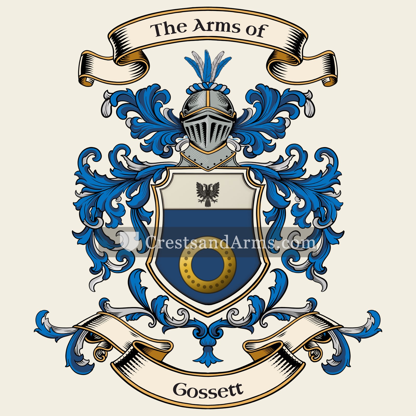 The Gossett coat of arms, drawn from the recorded blazon