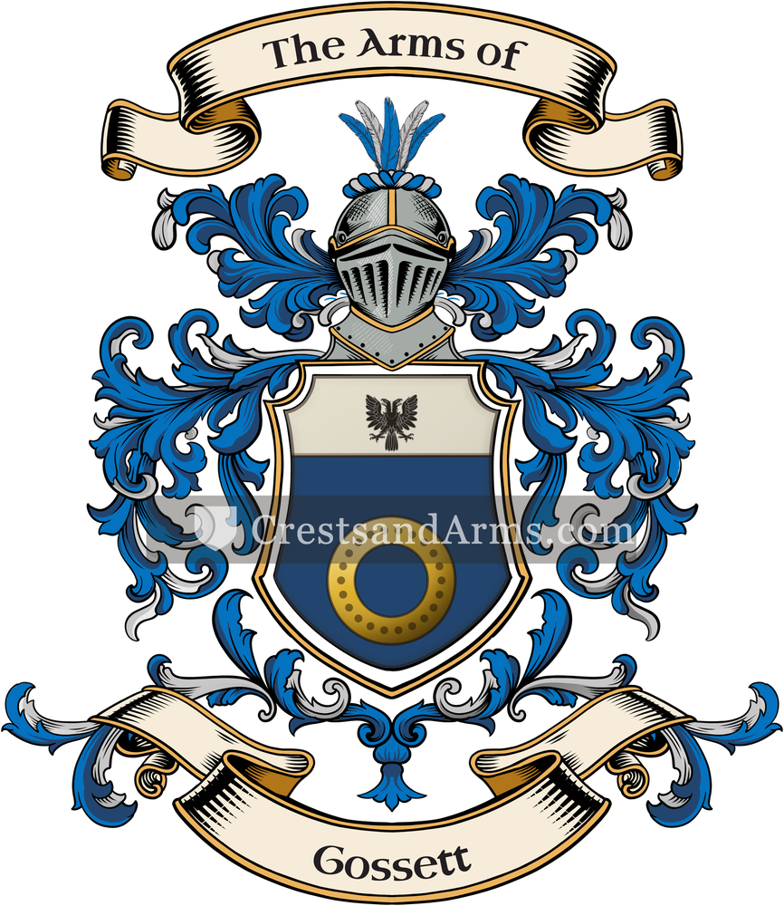 The Gossett coat of arms, drawn from the recorded blazon