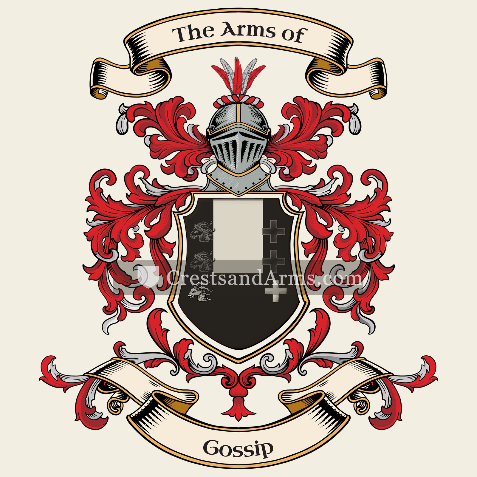 The Gossip coat of arms, drawn from the recorded blazon