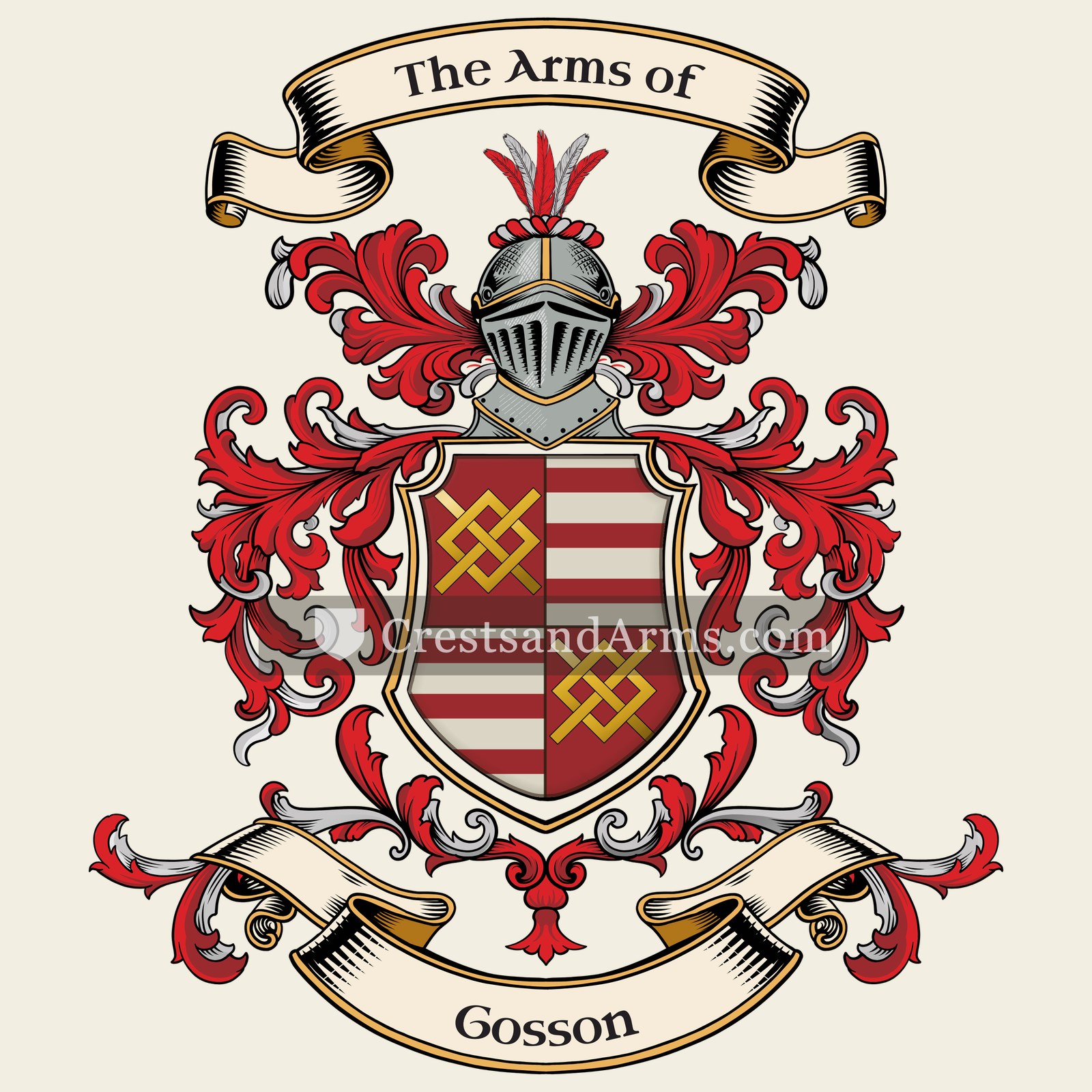 The Gosson coat of arms, drawn from the recorded blazon