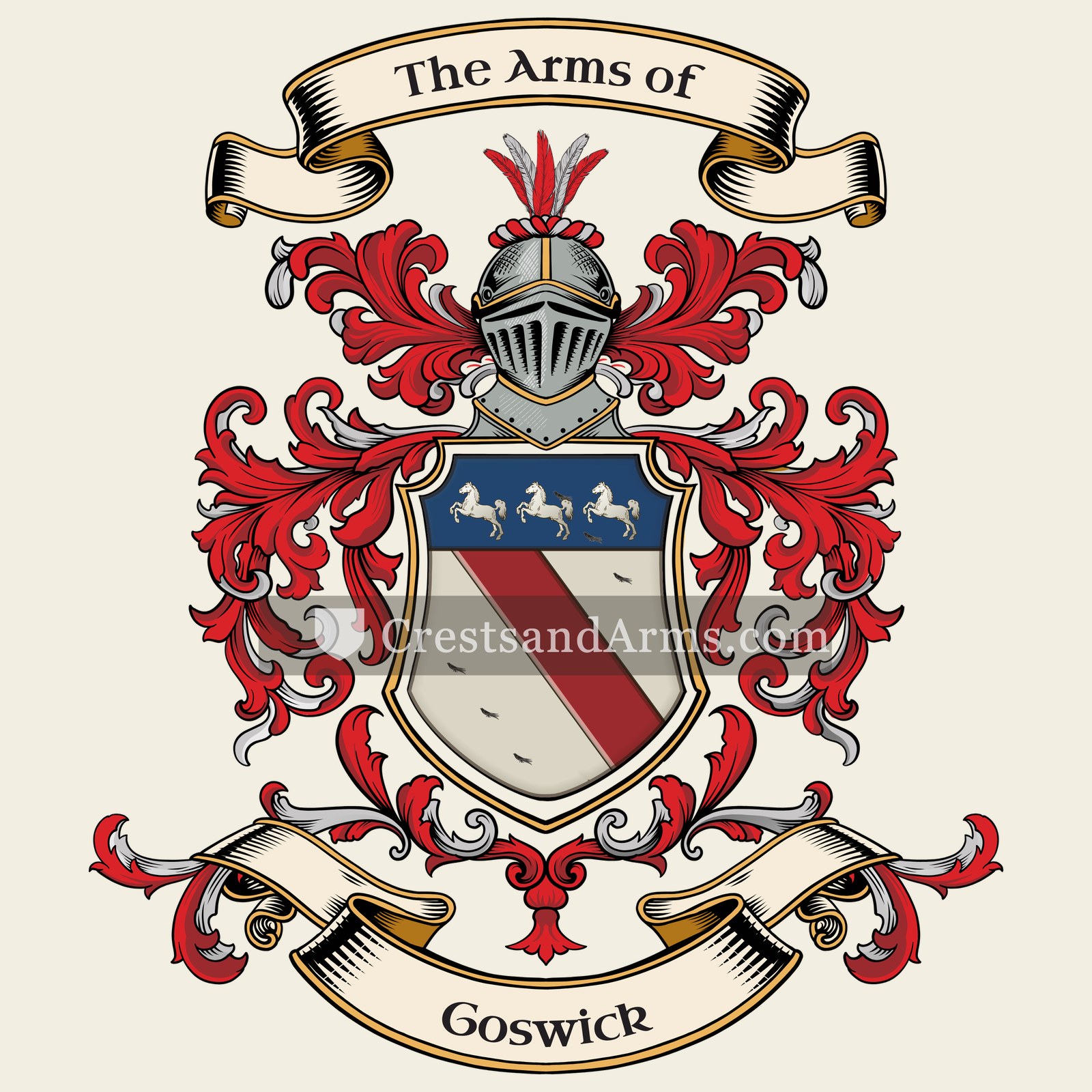 The Goswick coat of arms, drawn from the recorded blazon