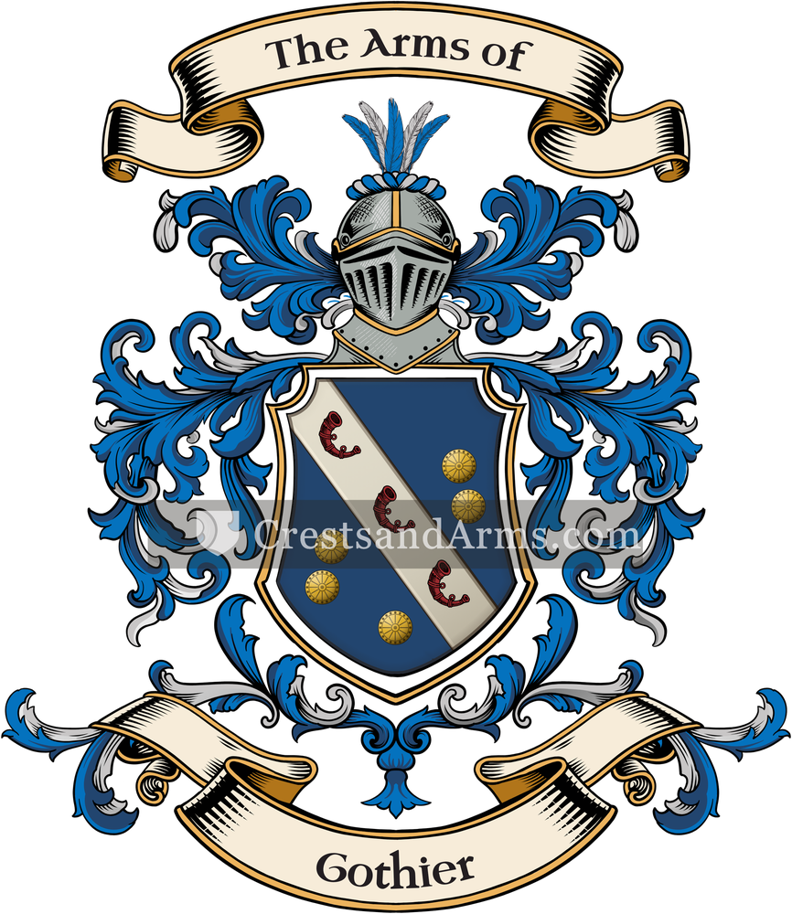 The Gothier coat of arms, drawn from the recorded blazon