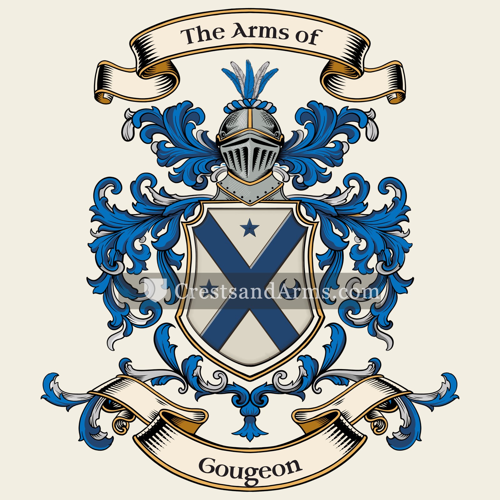 The Gougeon coat of arms, drawn from the recorded blazon