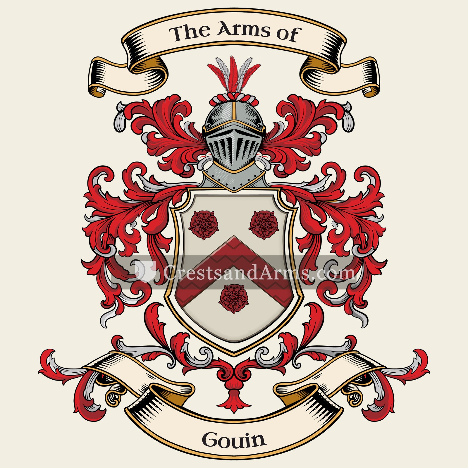 The Gouin coat of arms, drawn from the recorded blazon