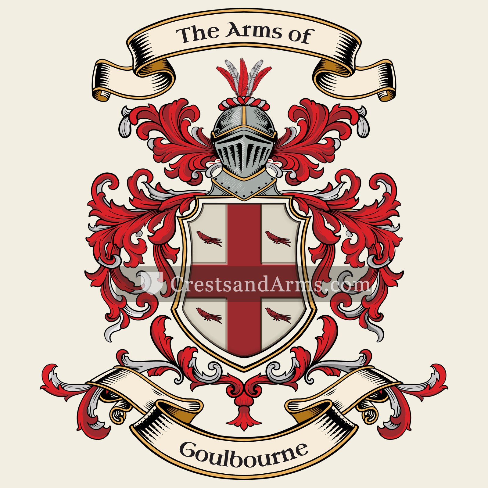 The Goulbourne coat of arms, drawn from the recorded blazon