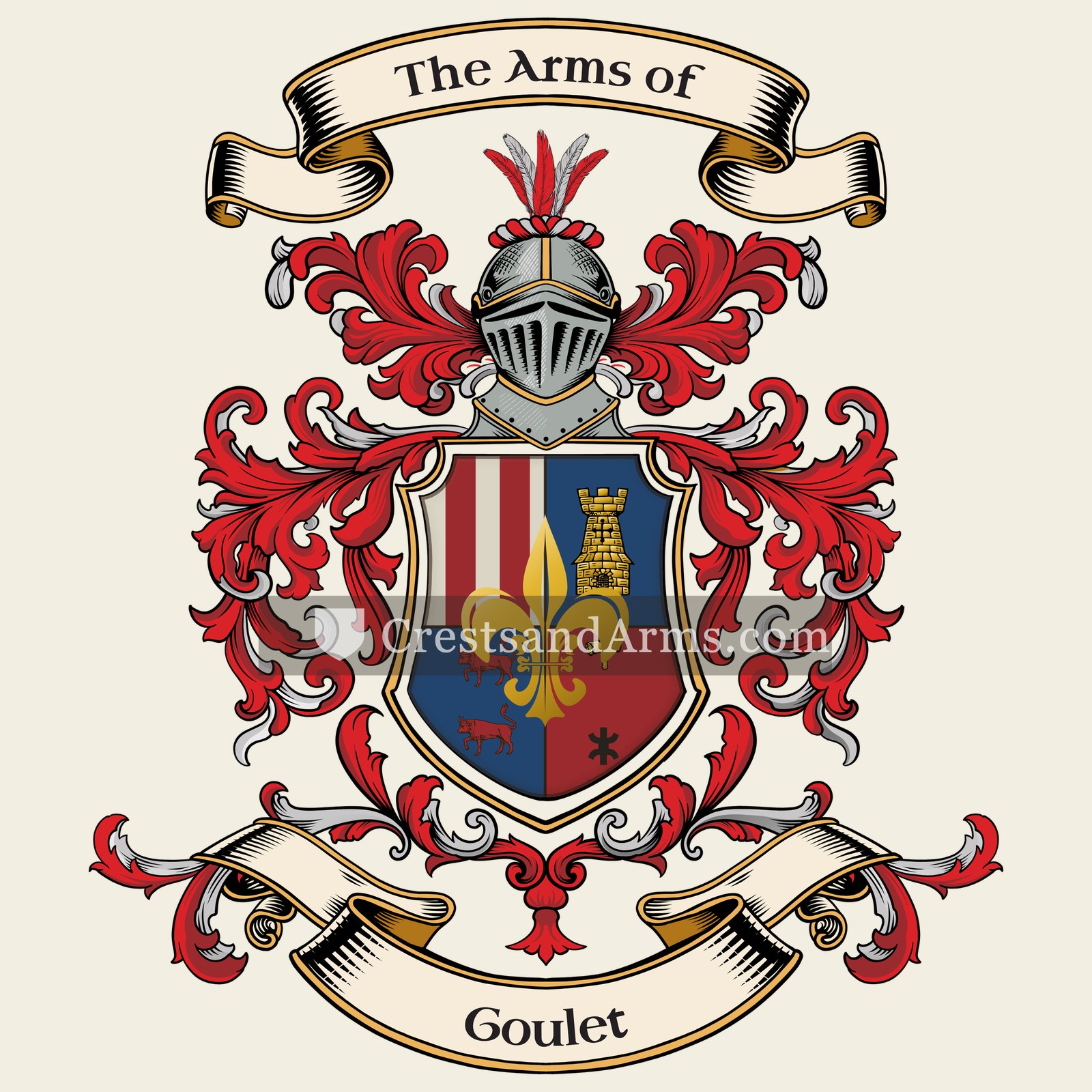 The Goulet coat of arms, drawn from the recorded blazon