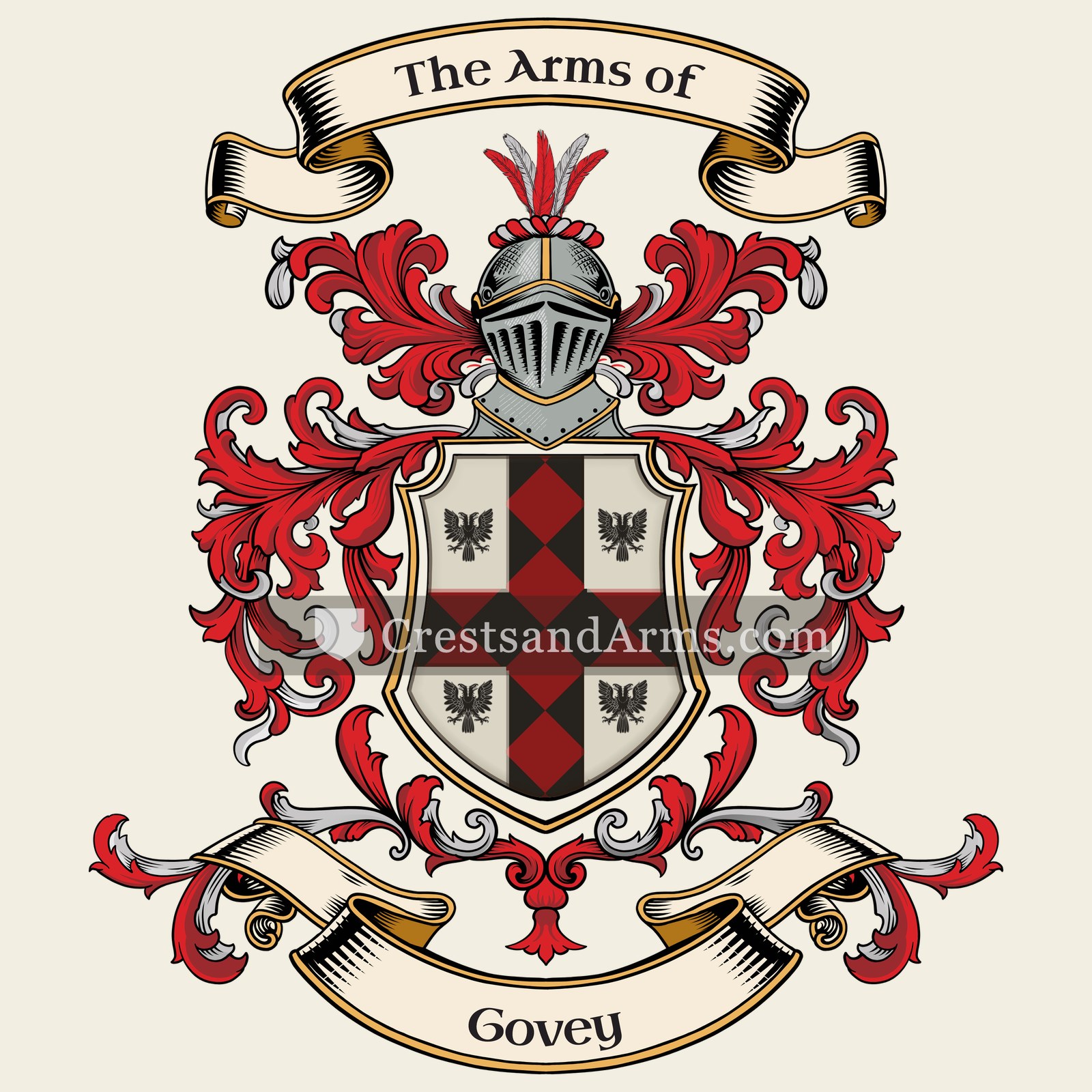 The Govey coat of arms, drawn from the recorded blazon