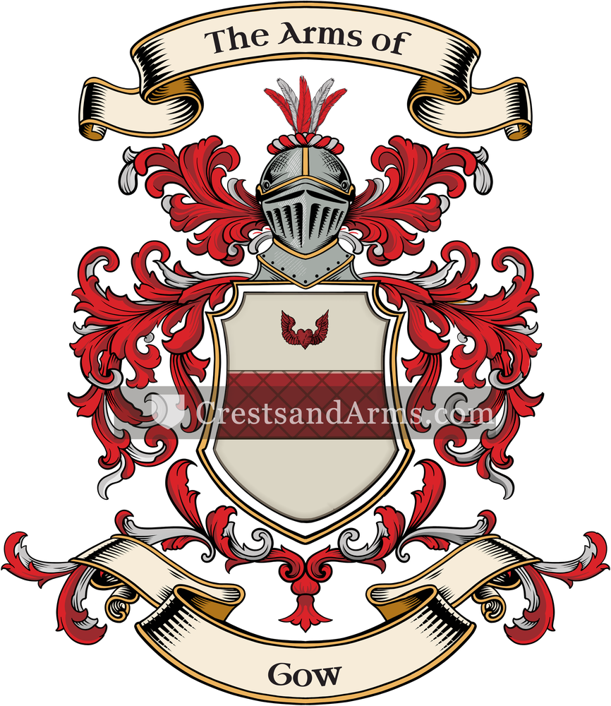 The Gow coat of arms, drawn from the recorded blazon