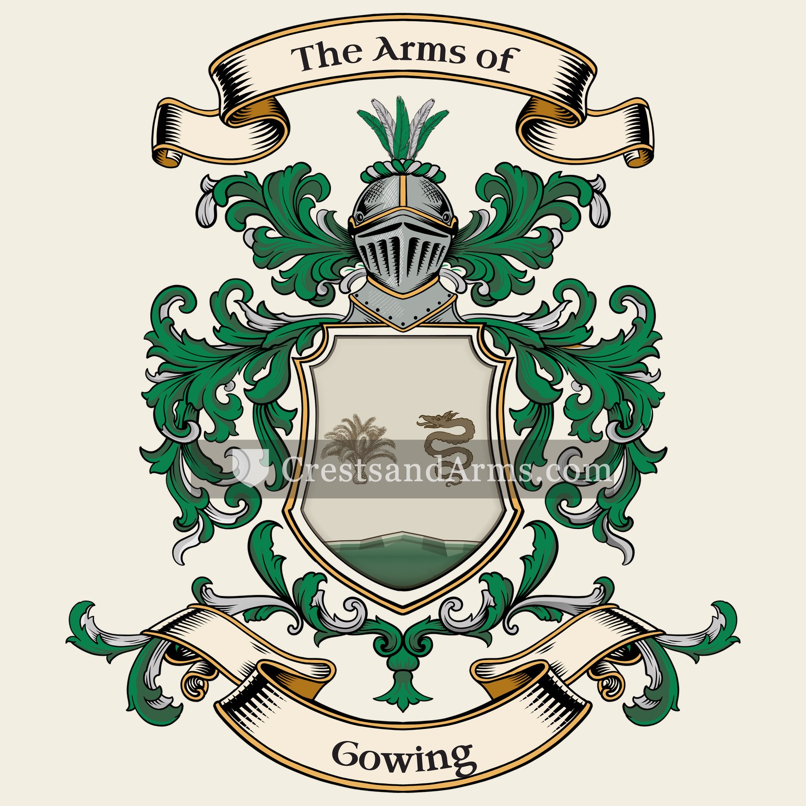The Gowing coat of arms, drawn from the recorded blazon