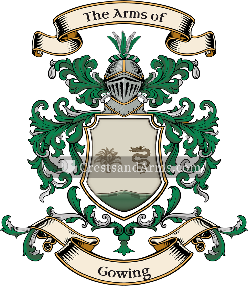 The Gowing coat of arms, drawn from the recorded blazon