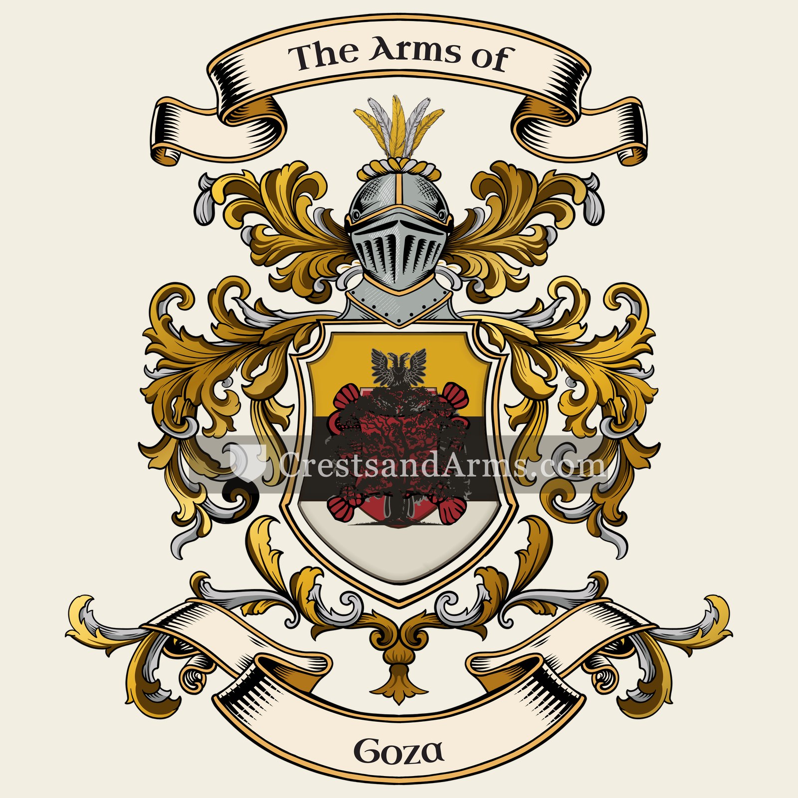 The Goza coat of arms, drawn from the recorded blazon