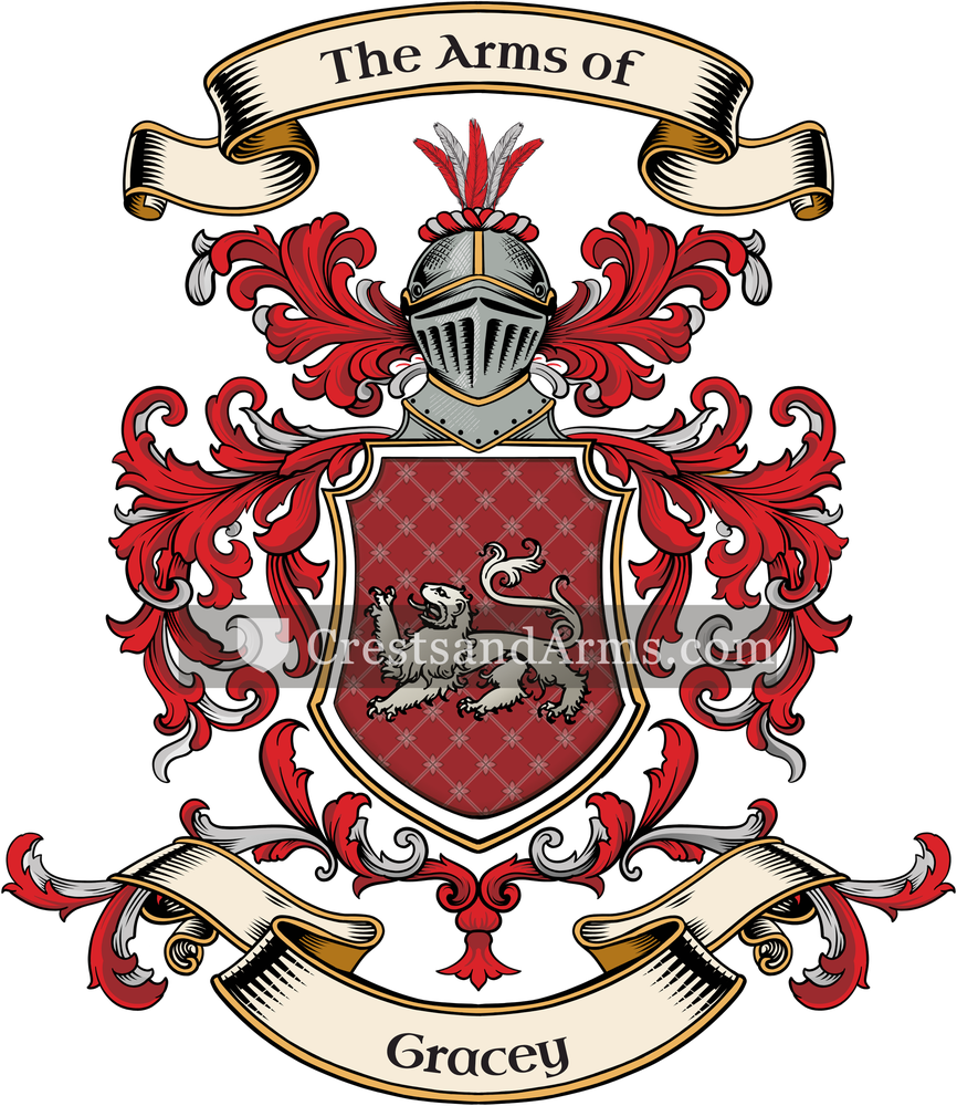 The Gracey coat of arms, drawn from the recorded blazon
