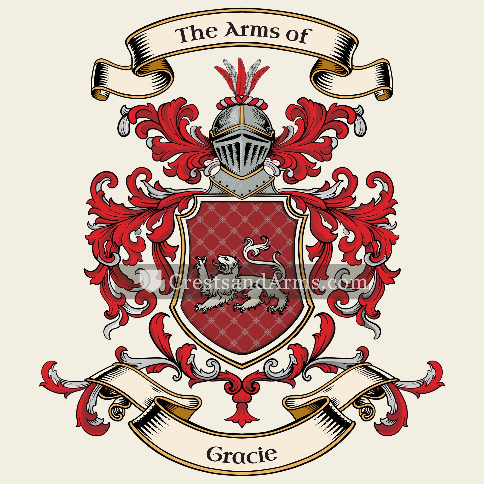 The Gracie coat of arms, drawn from the recorded blazon