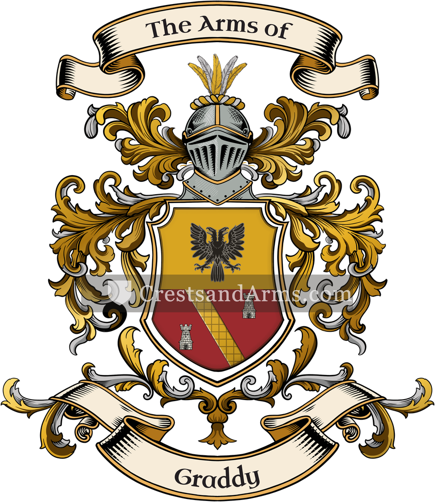 The Graddy coat of arms, drawn from the recorded blazon