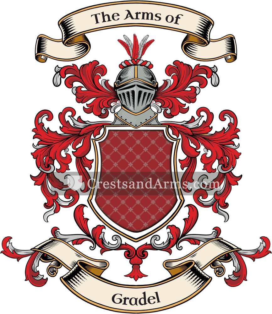 The Gradel coat of arms, drawn from the recorded blazon