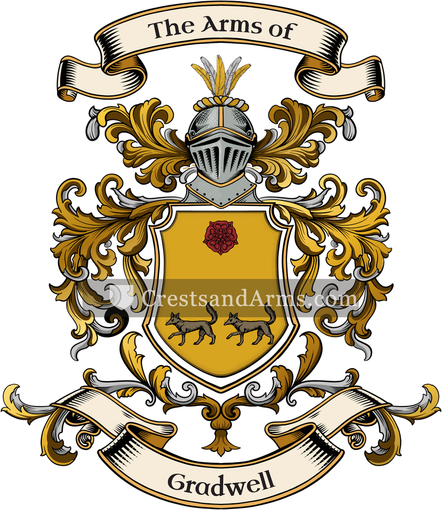 The Gradwell coat of arms, drawn from the recorded blazon