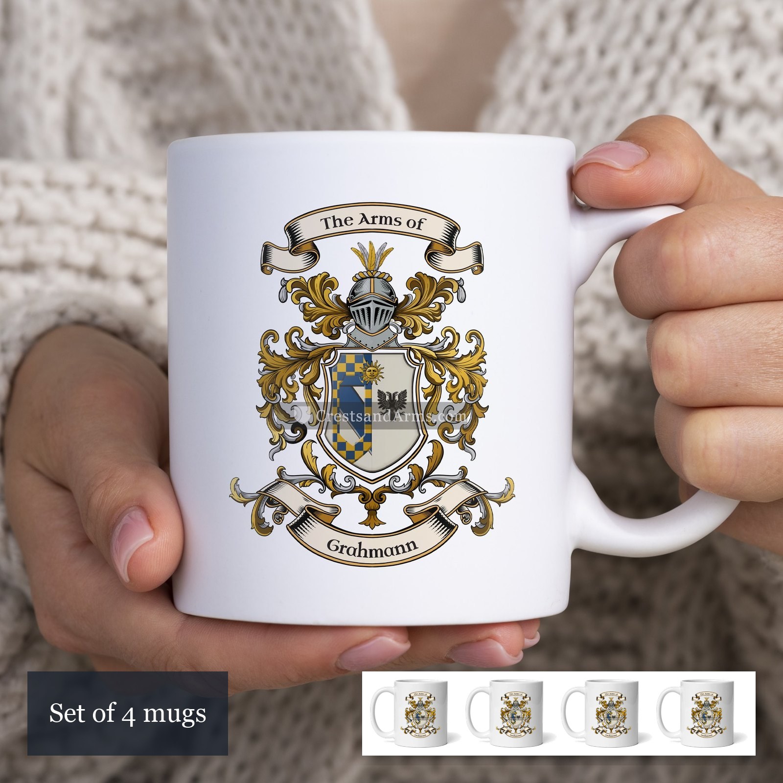 The Grahmann arms on the set of 4 mugs
