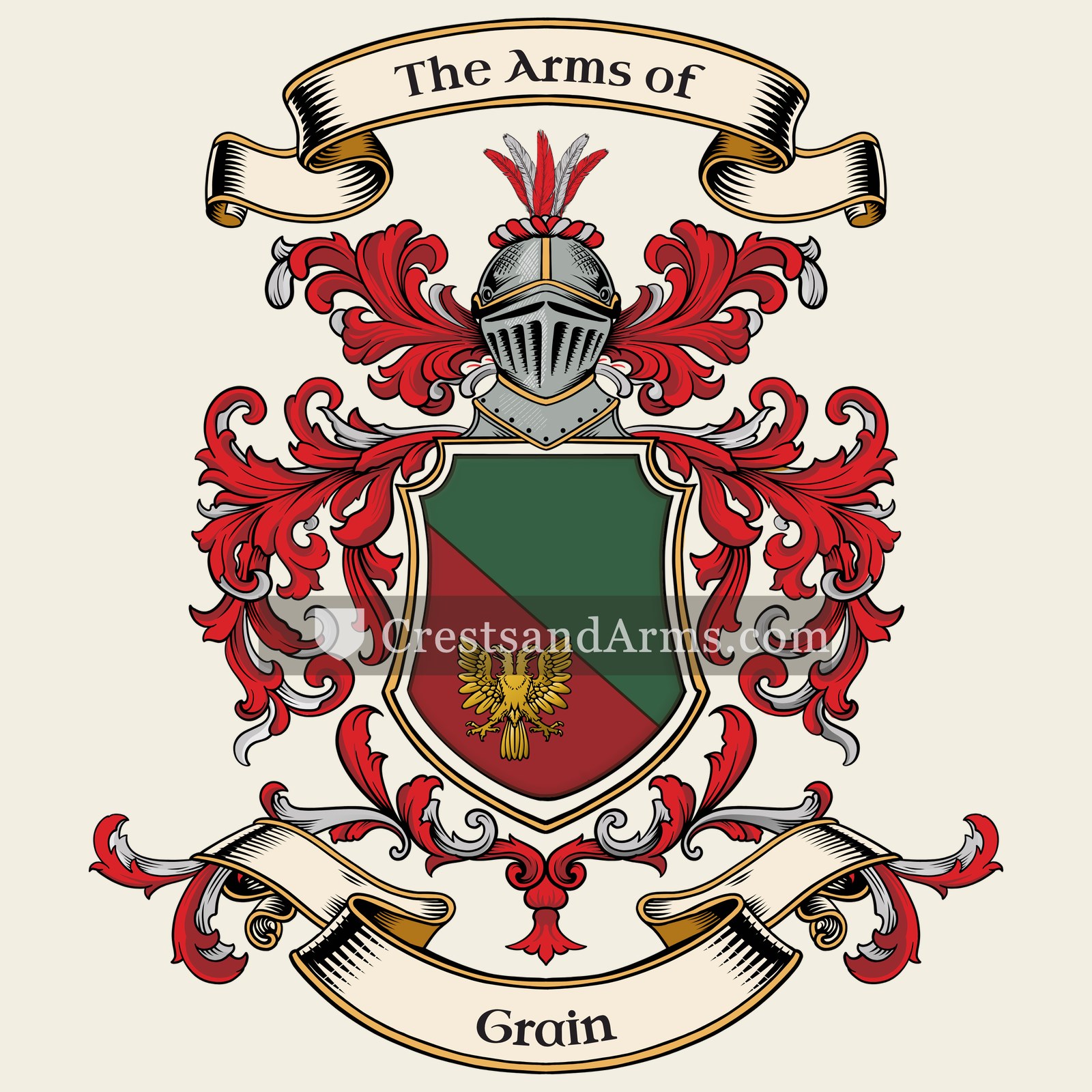 The Grain coat of arms, drawn from the recorded blazon