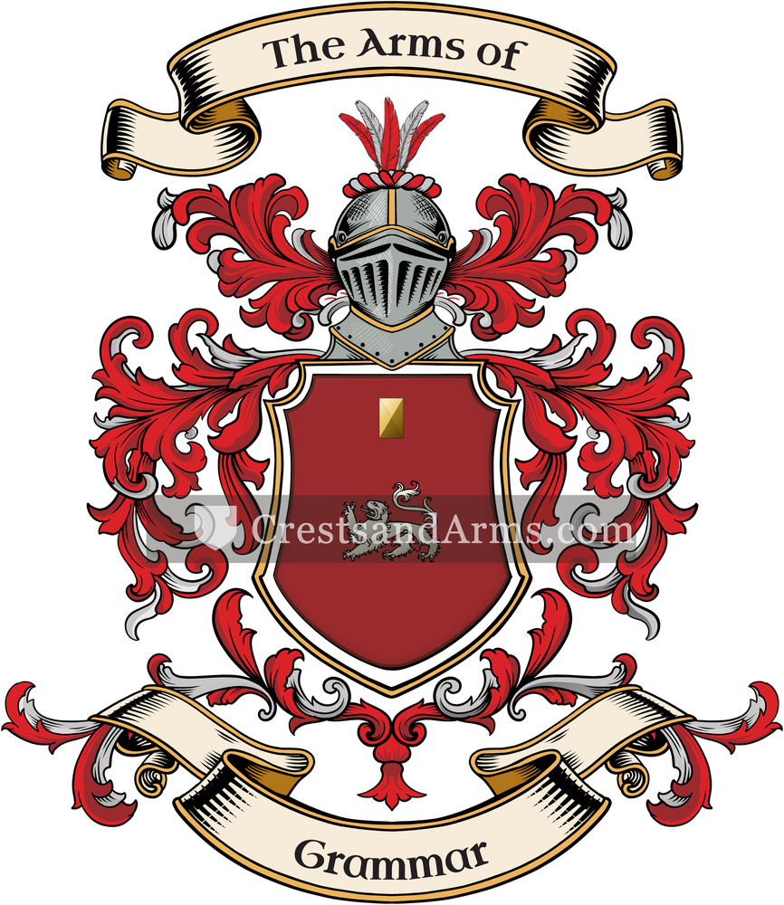 The Grammar coat of arms, drawn from the recorded blazon
