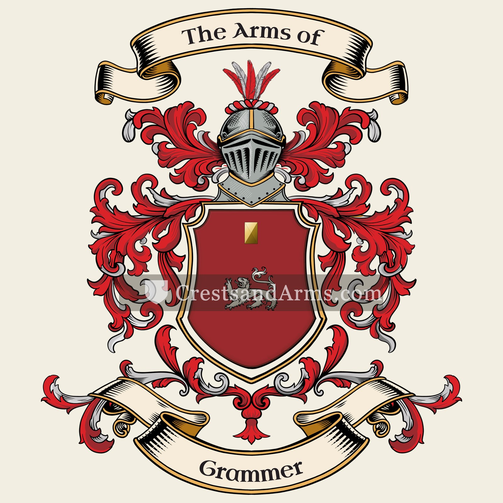 The Grammer coat of arms, drawn from the recorded blazon