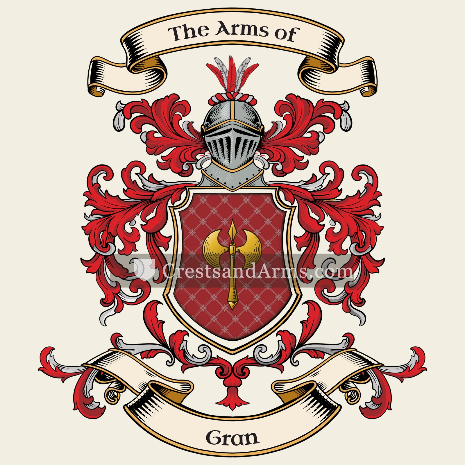 The Gran coat of arms, drawn from the recorded blazon