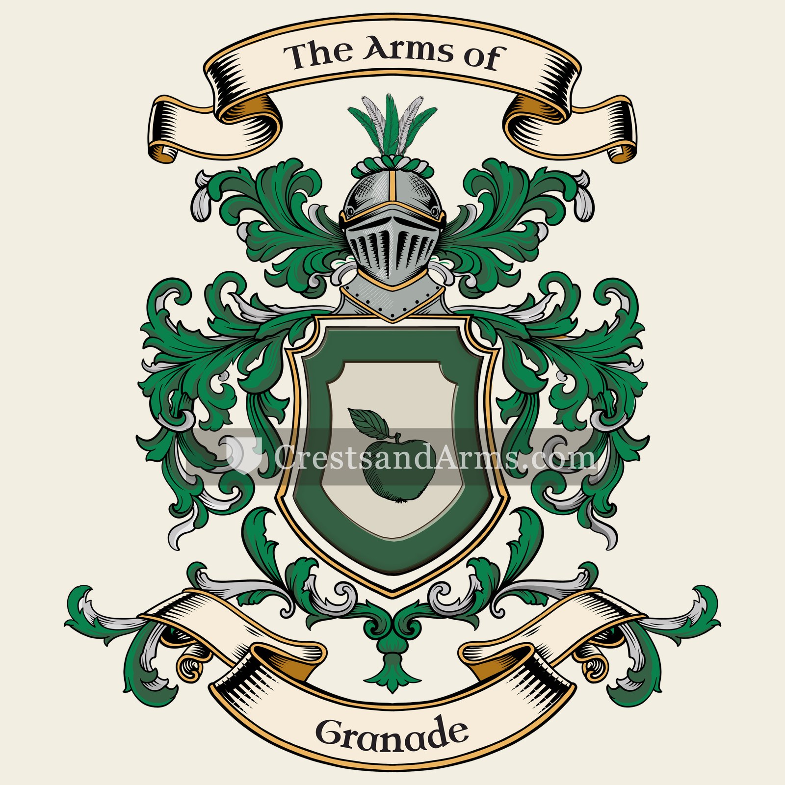 The Granade coat of arms, drawn from the recorded blazon