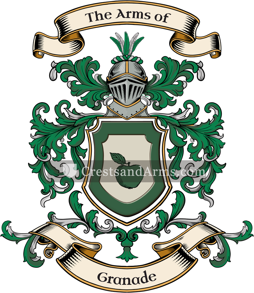 The Granade coat of arms, drawn from the recorded blazon