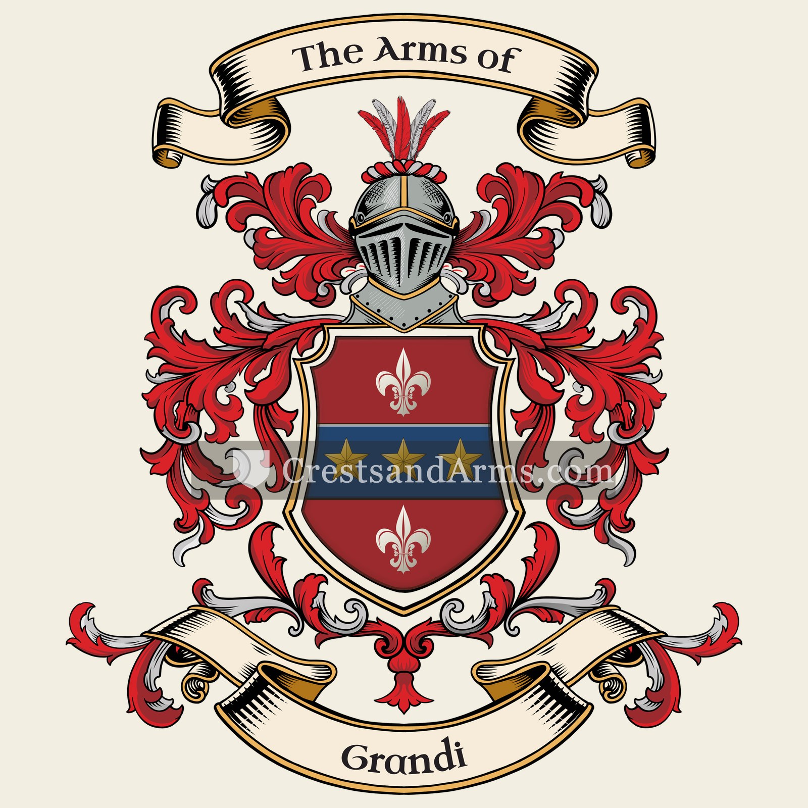 The Grandi coat of arms, drawn from the recorded blazon