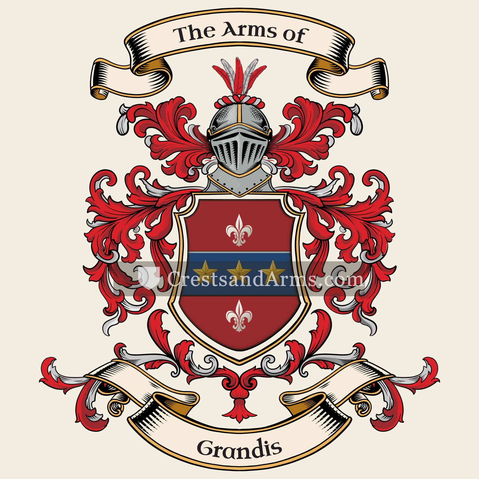 The Grandis coat of arms, drawn from the recorded blazon
