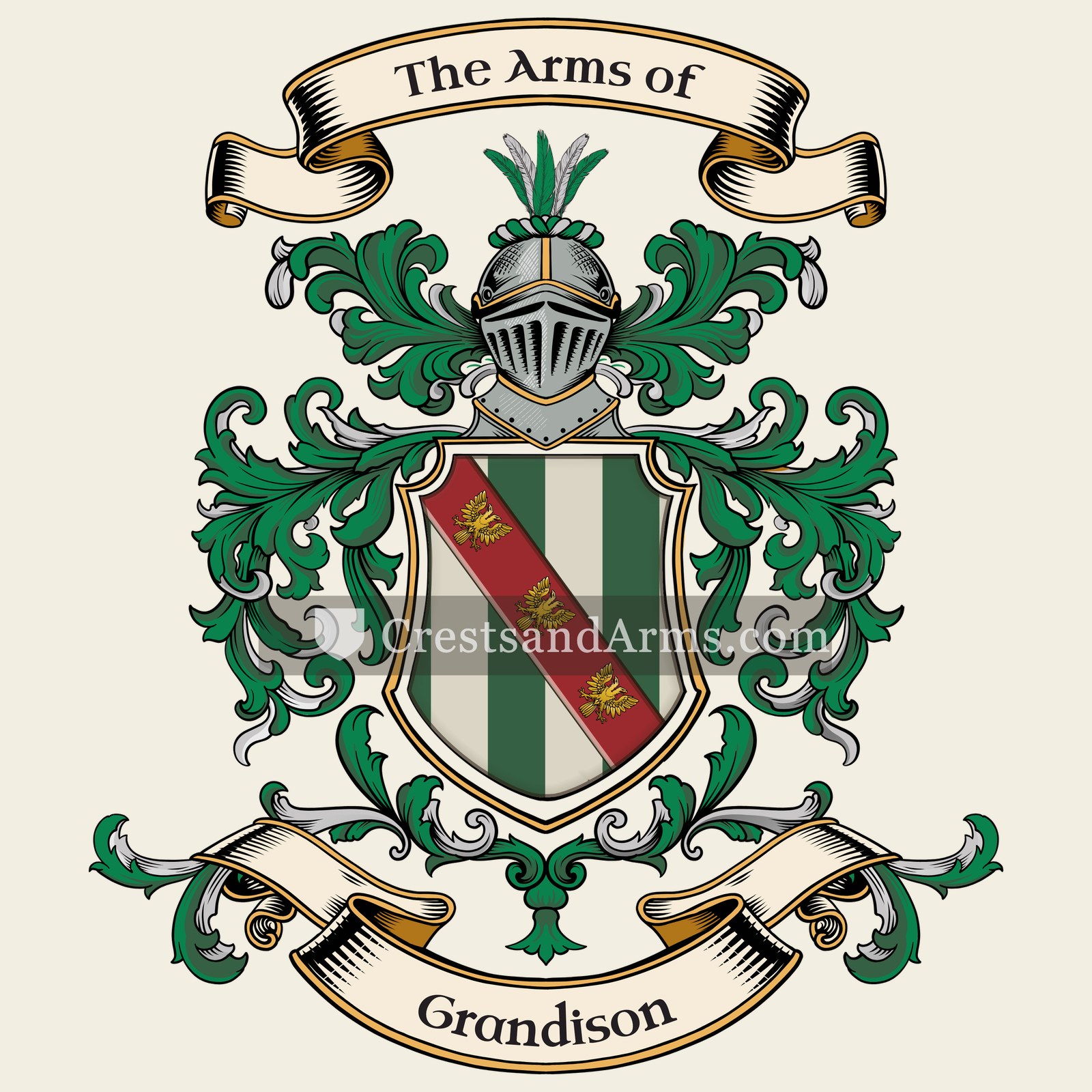 The Grandison coat of arms, drawn from the recorded blazon