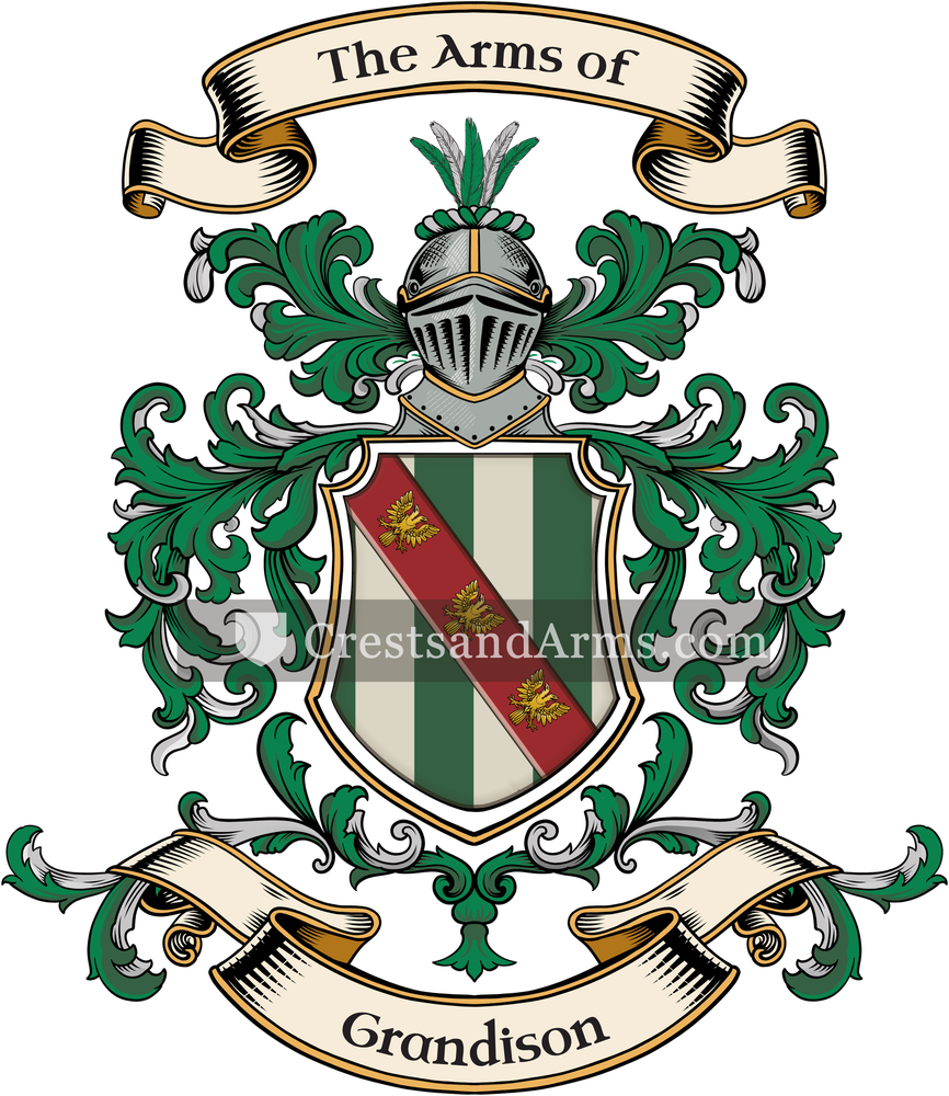 The Grandison coat of arms, drawn from the recorded blazon
