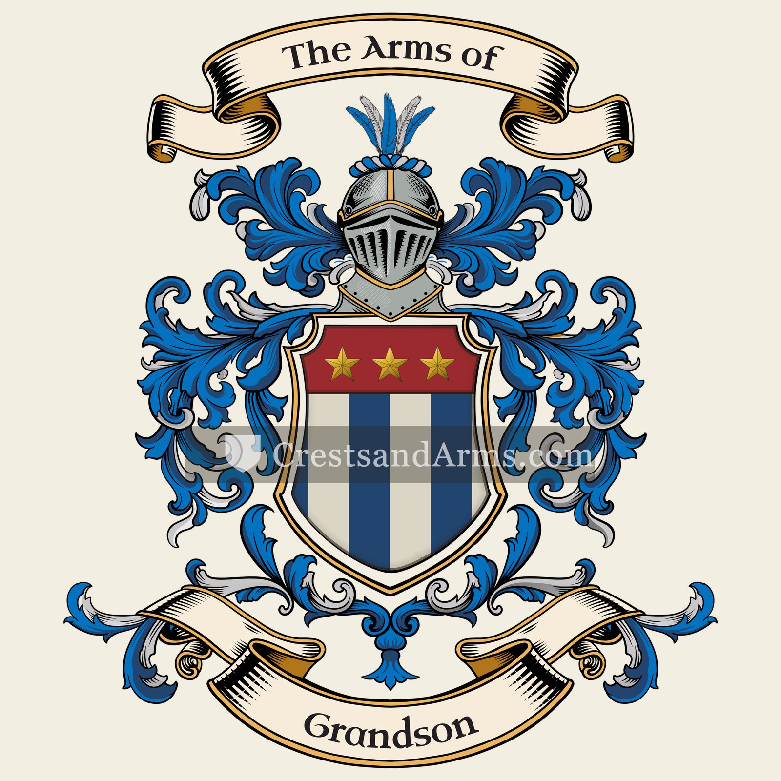 The Grandson coat of arms, drawn from the recorded blazon