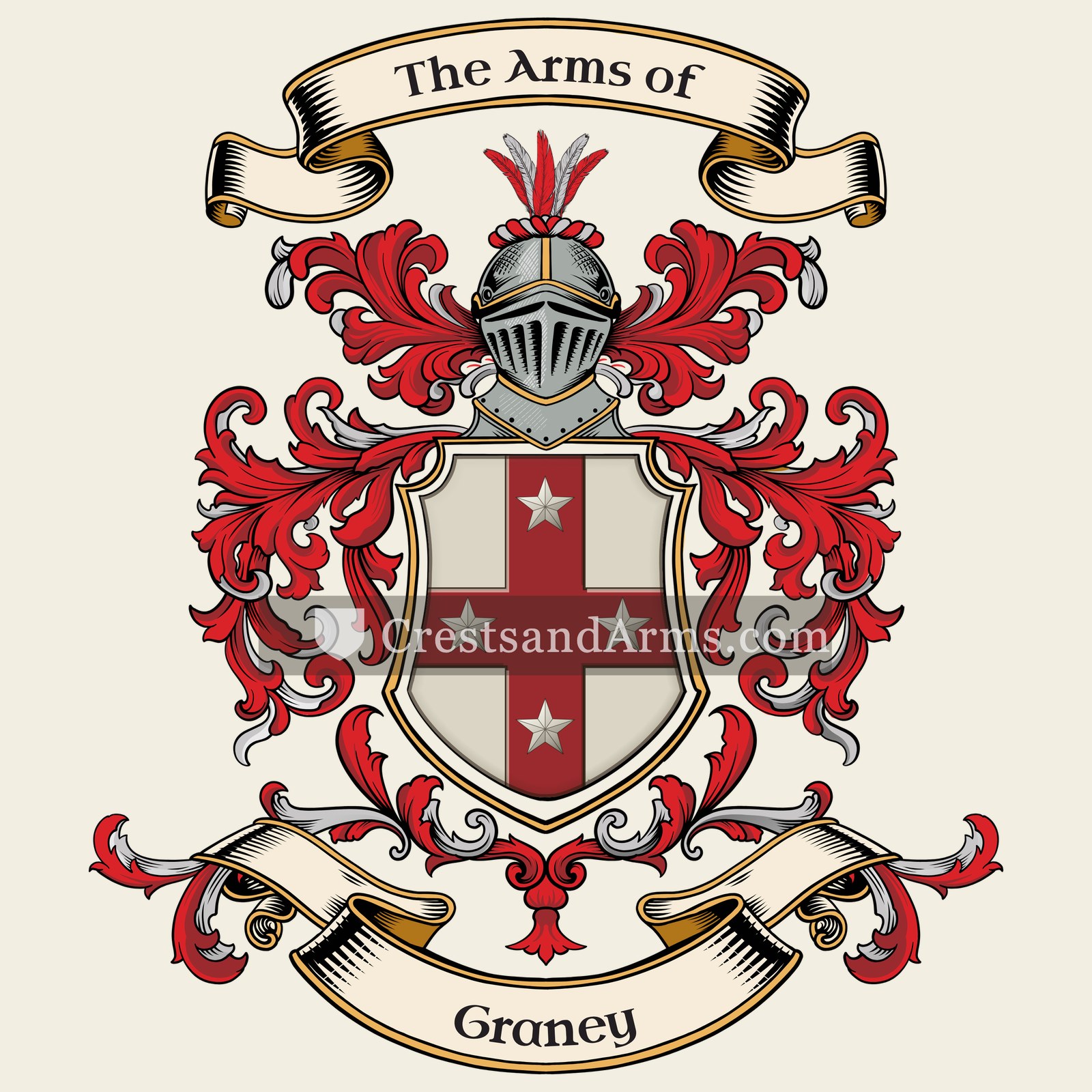 The Graney coat of arms, drawn from the recorded blazon