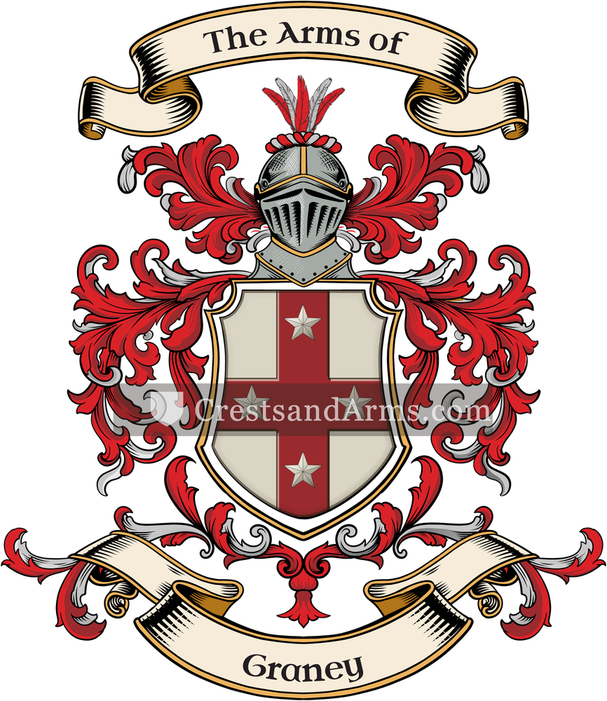 The Graney coat of arms, drawn from the recorded blazon