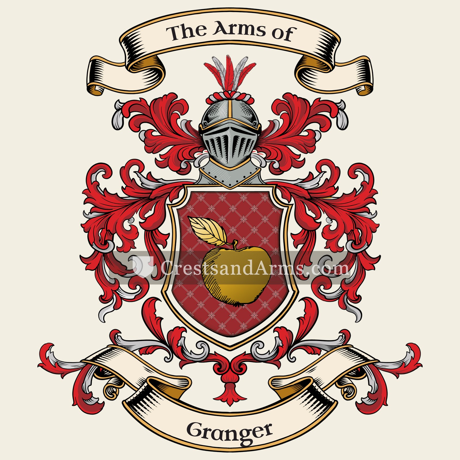 The Granger coat of arms, drawn from the recorded blazon
