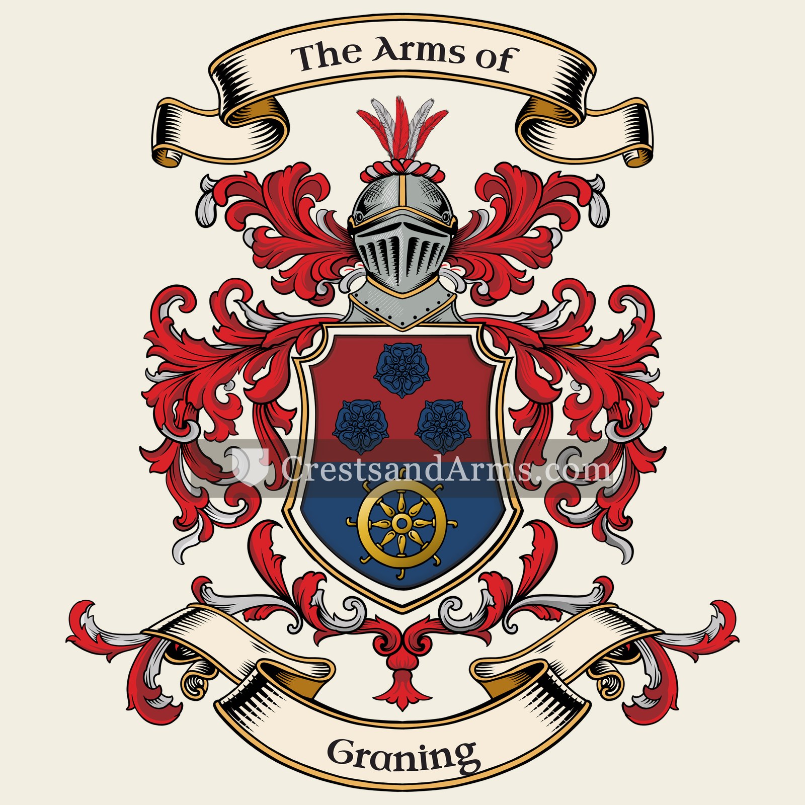 The Graning coat of arms, drawn from the recorded blazon