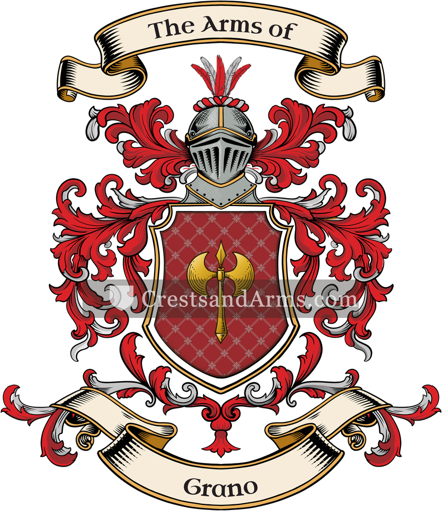 The Grano coat of arms, drawn from the recorded blazon