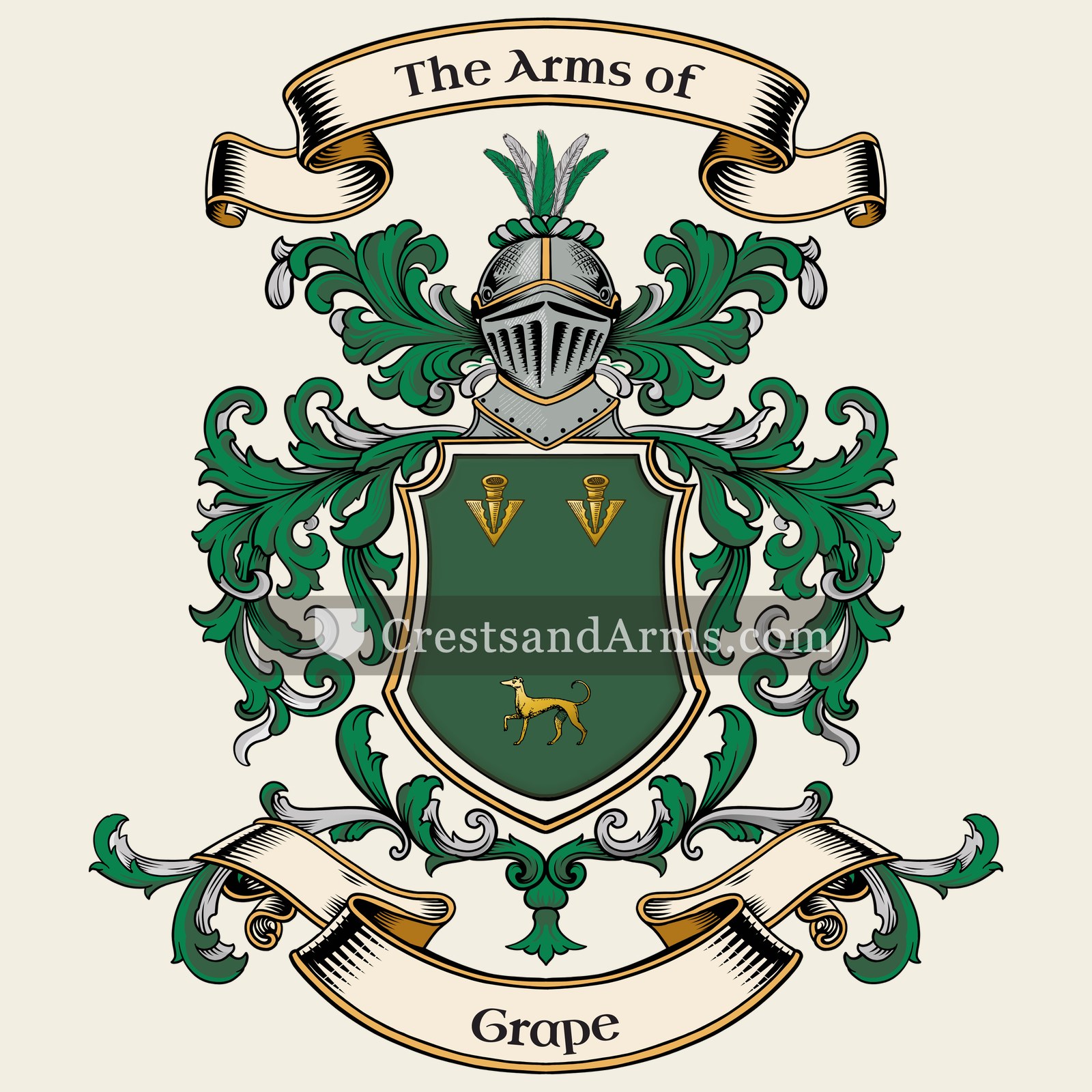 The Grape coat of arms, drawn from the recorded blazon