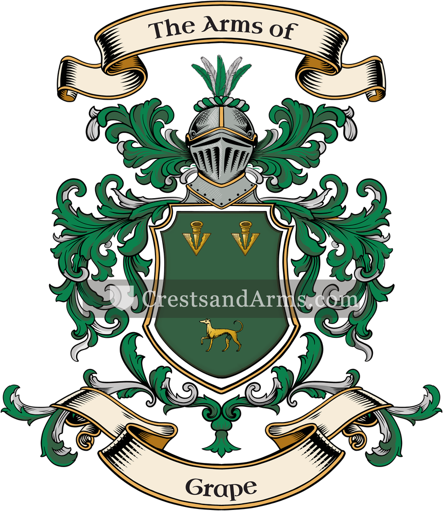 The Grape coat of arms, drawn from the recorded blazon