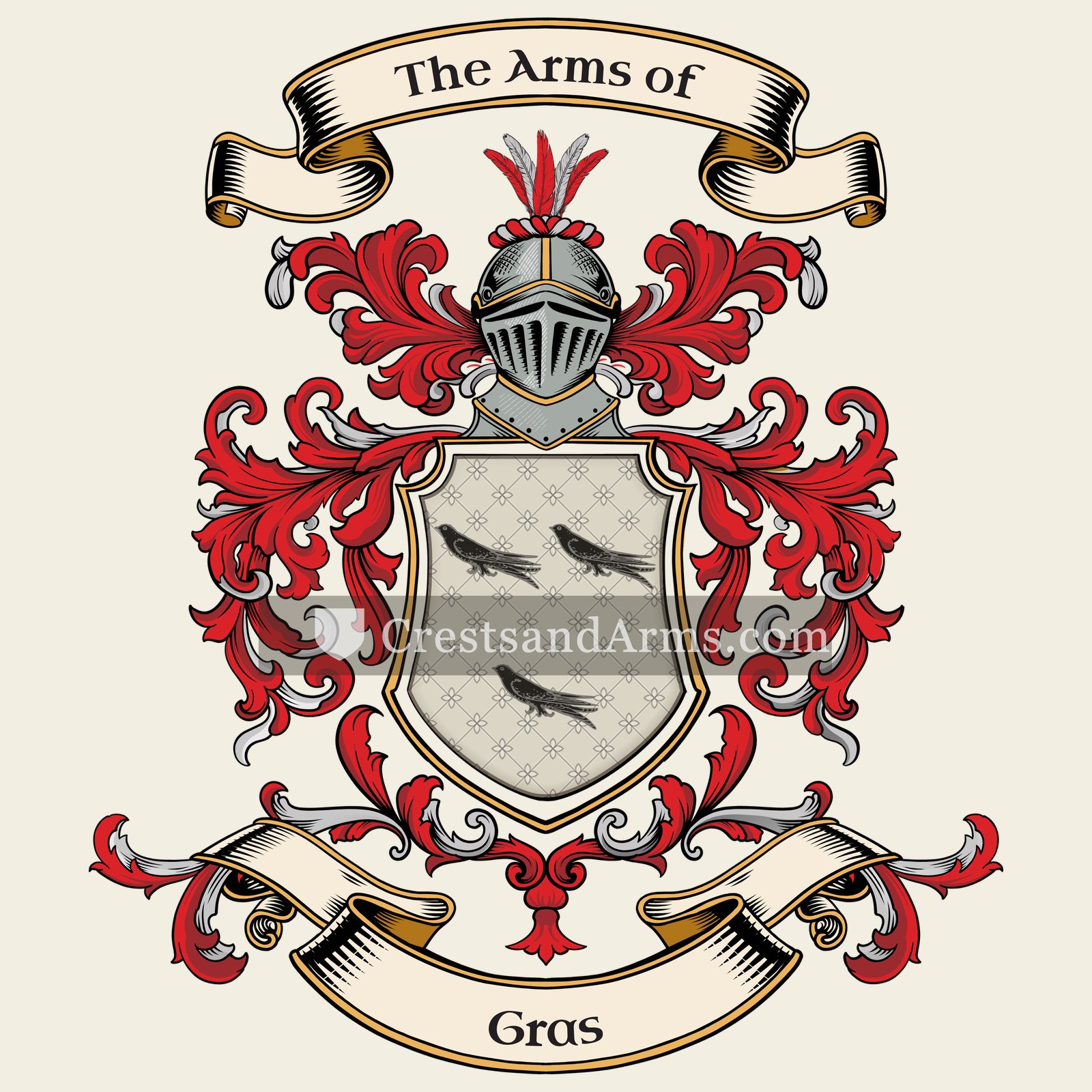 The Gras coat of arms, drawn from the recorded blazon