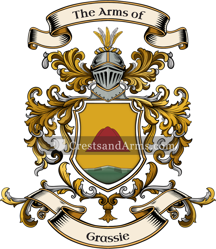 The Grassie coat of arms, drawn from the recorded blazon