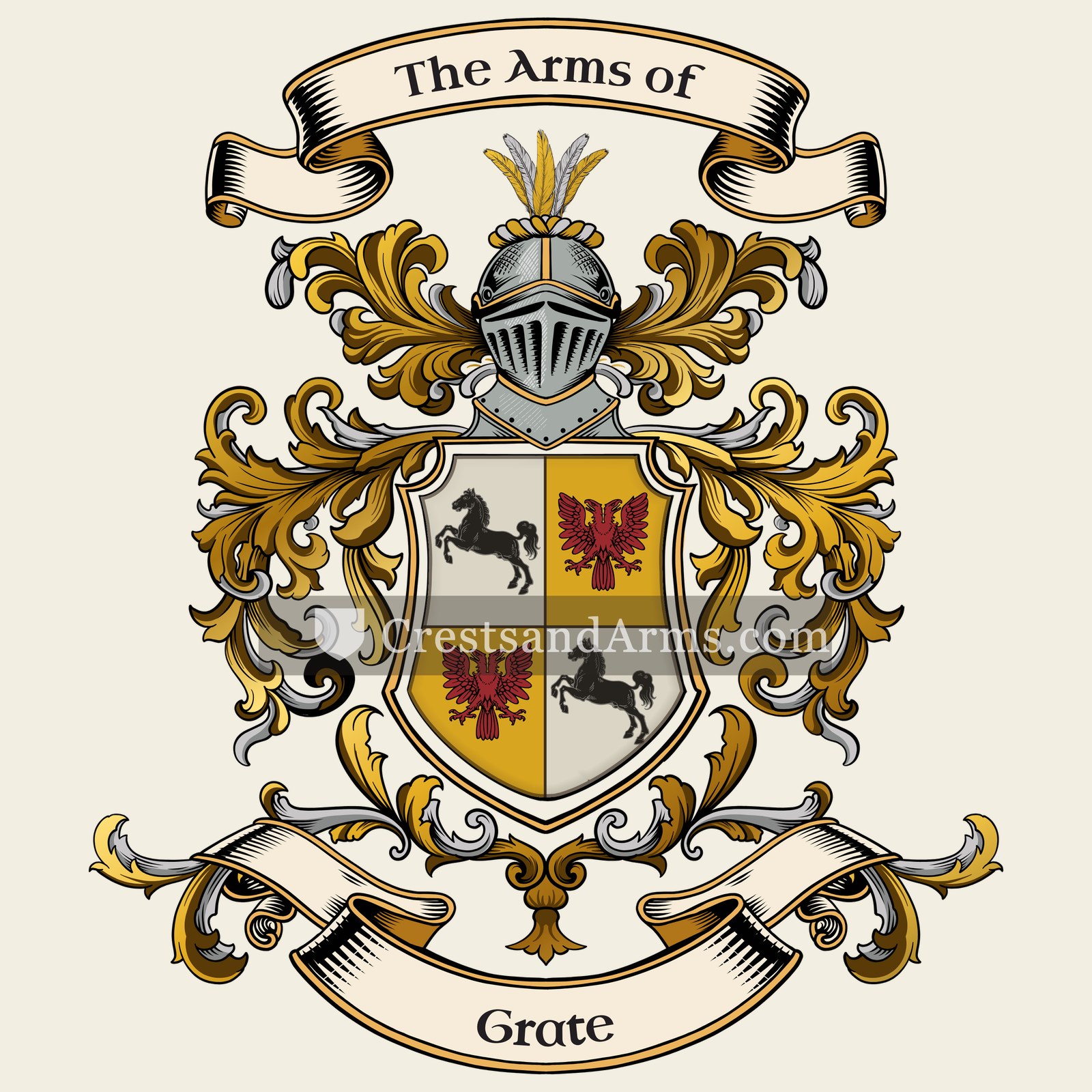 The Grate coat of arms, drawn from the recorded blazon