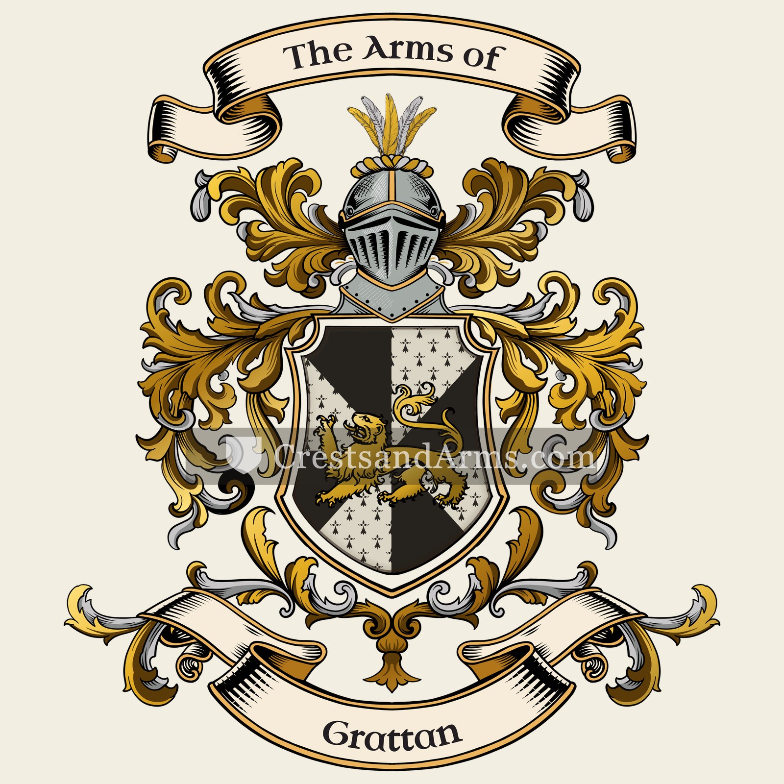 The Grattan coat of arms, drawn from the recorded blazon