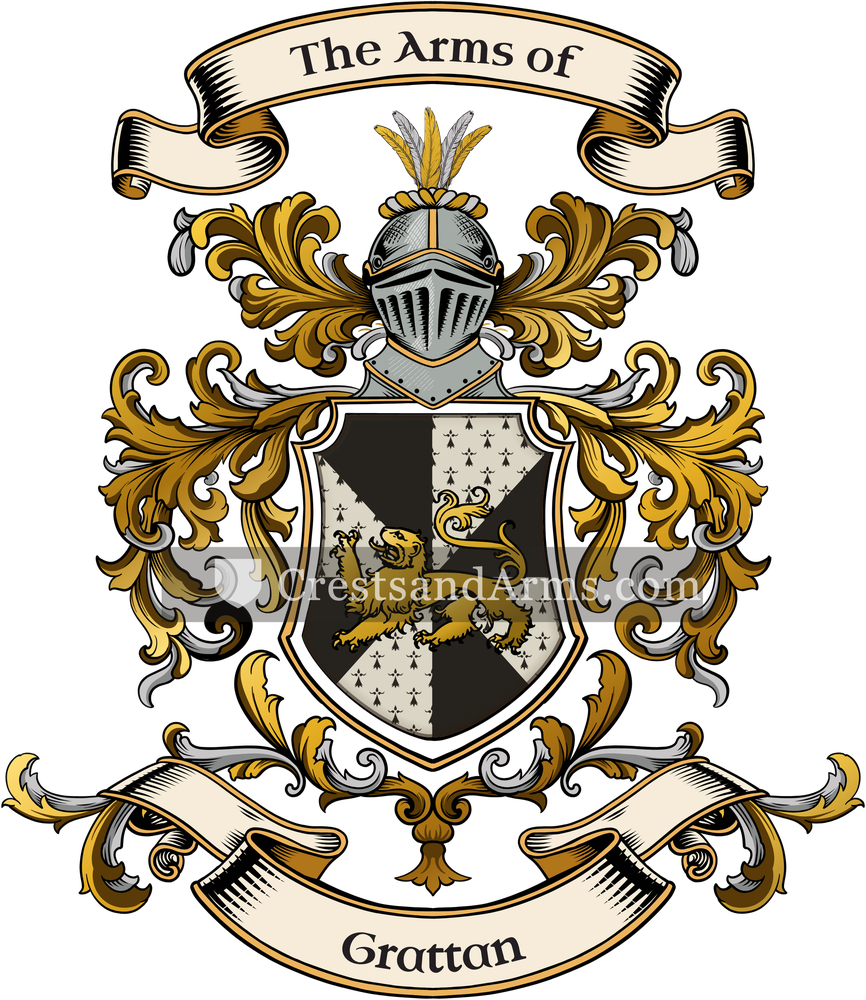 The Grattan coat of arms, drawn from the recorded blazon