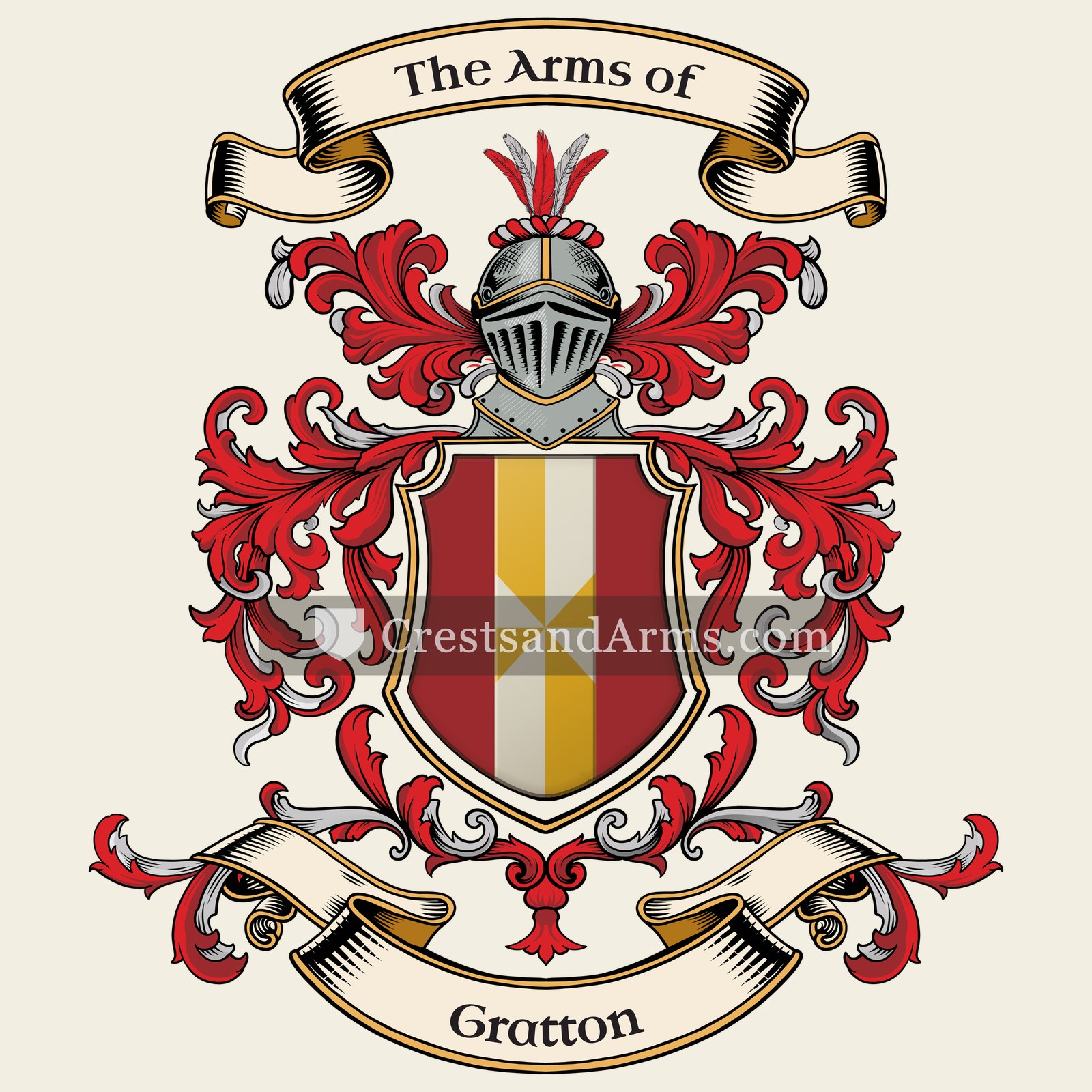 The Gratton coat of arms, drawn from the recorded blazon
