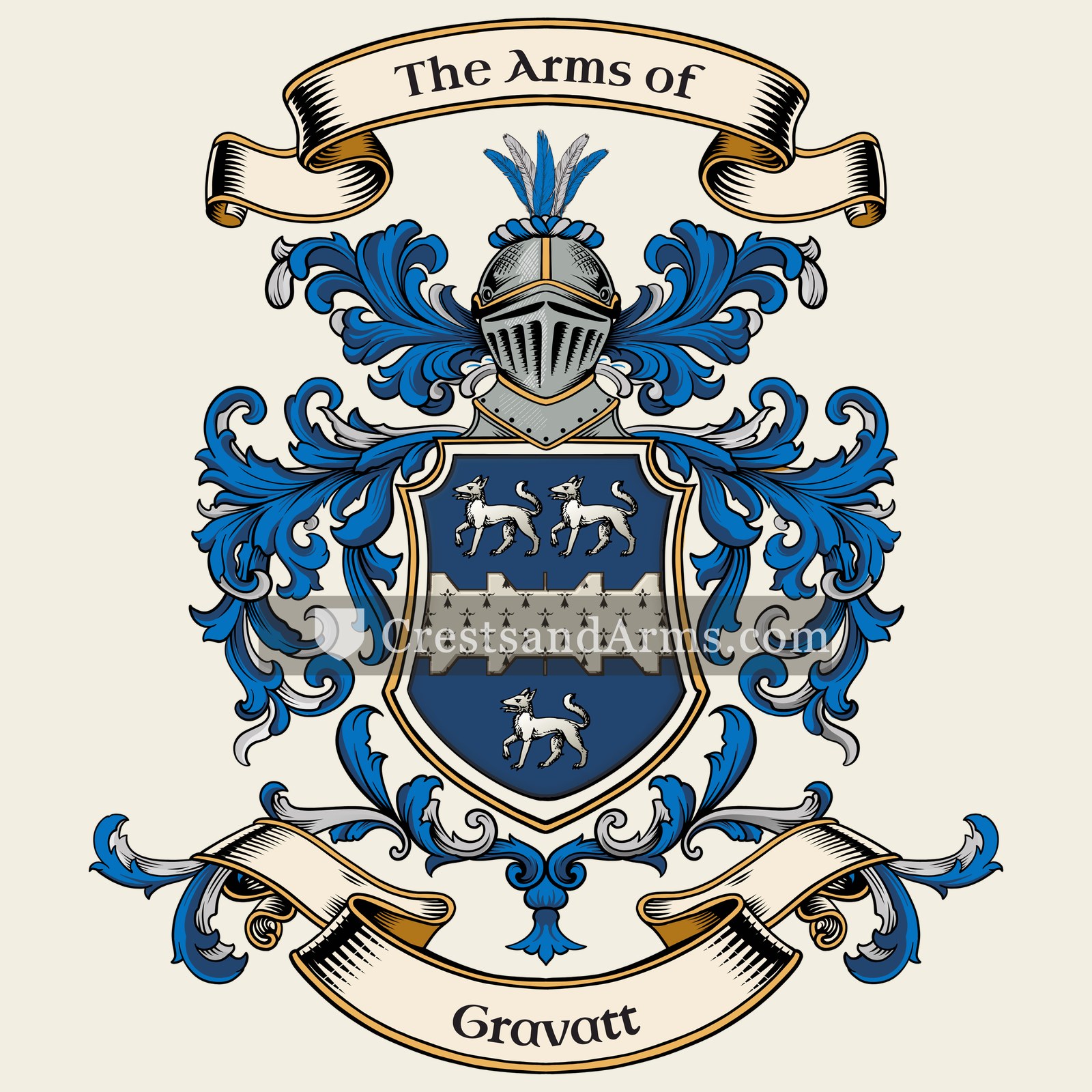 The Gravatt coat of arms, drawn from the recorded blazon