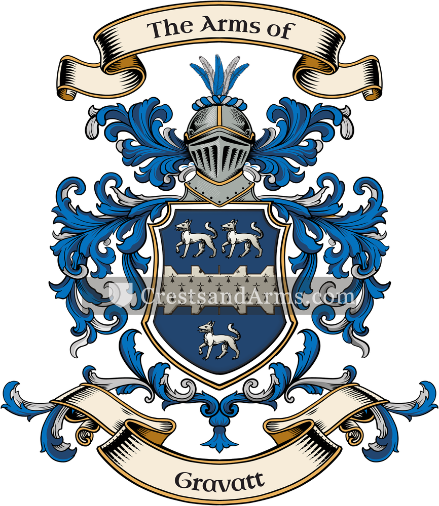 The Gravatt coat of arms, drawn from the recorded blazon