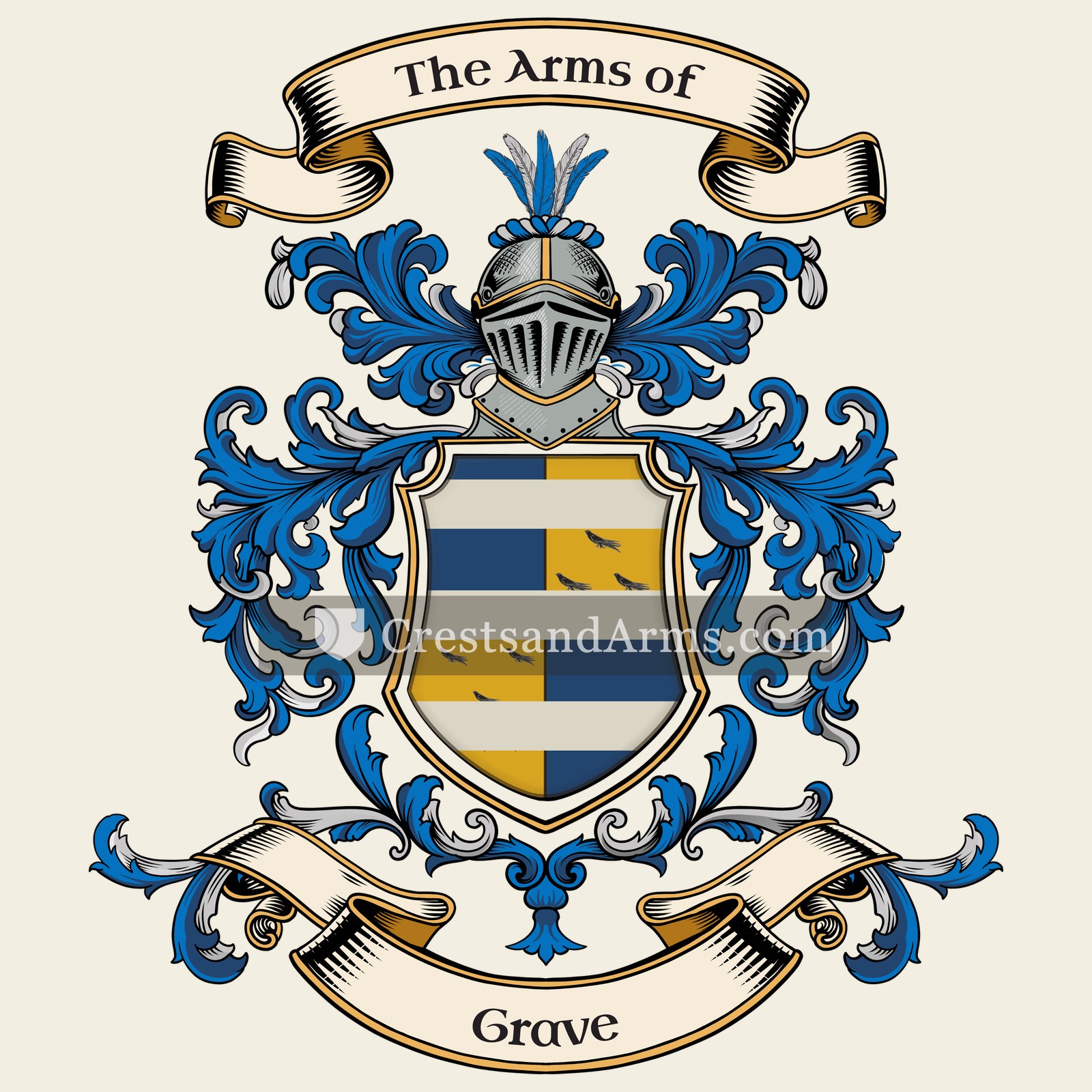 The Grave coat of arms, drawn from the recorded blazon