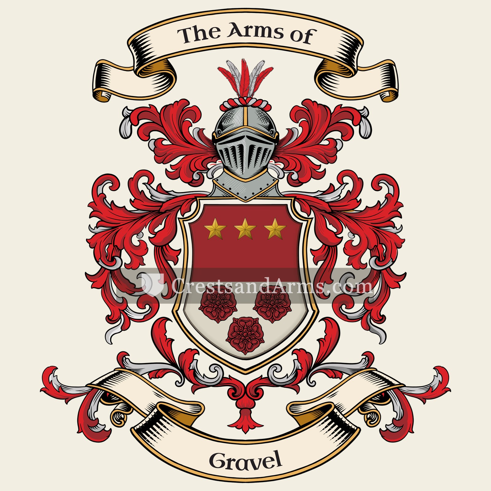 The Gravel coat of arms, drawn from the recorded blazon