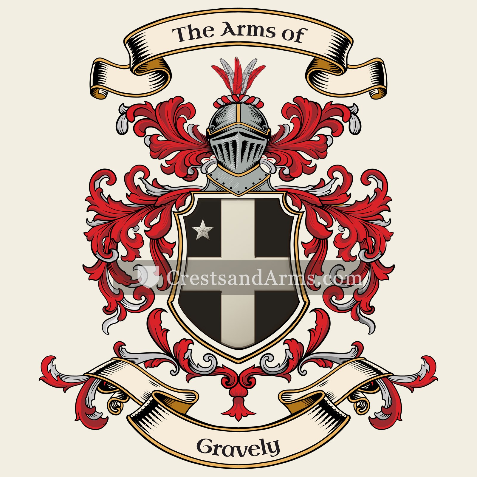 The Gravely coat of arms, drawn from the recorded blazon
